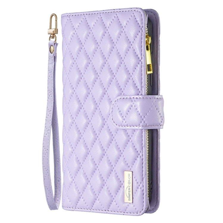 For iPhone 16 Plus Diamond Lattice Zipper Wallet Leather Flip Phone Case(Purple) - iPhone 16 Plus Cases by PMC TechLife | Online Shopping South Africa | PMC TechLife | Buy Now Pay Later Mobicred