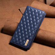 For iPhone 16 Diamond Lattice Magnetic Leather Flip Phone Case(Blue)