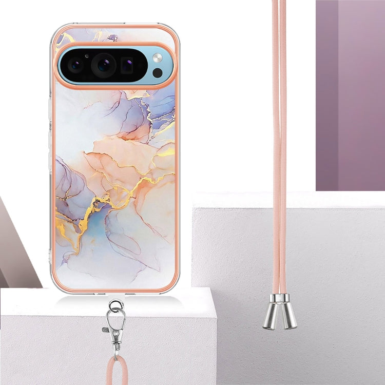 For Google Pixel 9 / 9 Pro Electroplating IMD TPU Phone Case with Lanyard(White Marble) - Google Cases by PMC TechLife | Online Shopping South Africa | PMC TechLife | Buy Now Pay Later Mobicred
