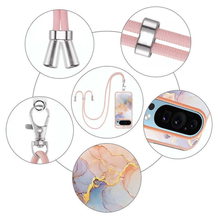 For Google Pixel 9 / 9 Pro Electroplating IMD TPU Phone Case with Lanyard(White Marble) - Google Cases by PMC TechLife | Online Shopping South Africa | PMC TechLife | Buy Now Pay Later Mobicred