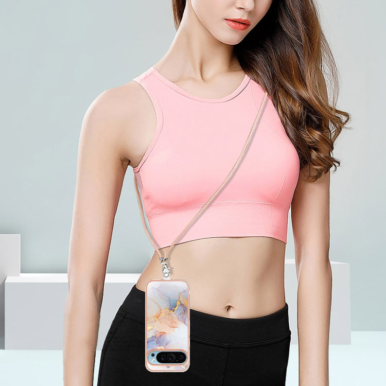 For Google Pixel 9 / 9 Pro Electroplating IMD TPU Phone Case with Lanyard(White Marble) - Google Cases by PMC TechLife | Online Shopping South Africa | PMC TechLife | Buy Now Pay Later Mobicred
