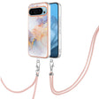 For Google Pixel 9 Pro XL Electroplating IMD TPU Phone Case with Lanyard(White Marble) - Google Cases by PMC TechLife | Online Shopping South Africa | PMC TechLife | Buy Now Pay Later Mobicred
