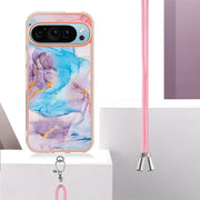 For Google Pixel 9 Pro XL Electroplating IMD TPU Phone Case with Lanyard(Blue Marble)