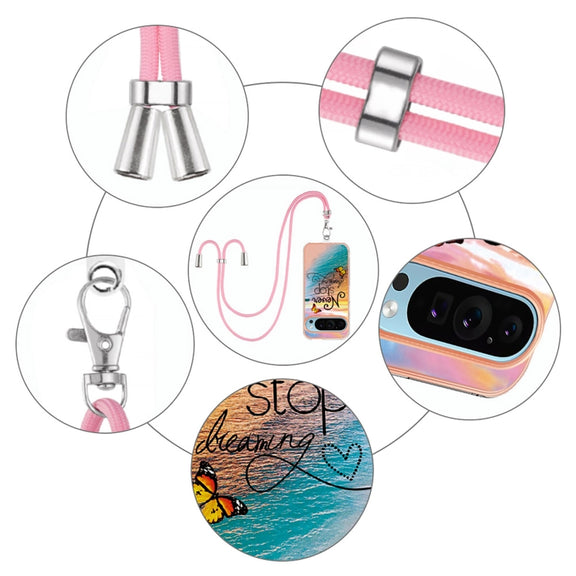 For Google Pixel 9 Pro XL Electroplating IMD TPU Phone Case with Lanyard(Dream Butterfly)