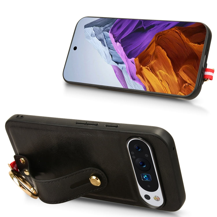 For Google Pixel 9 Pro Wristband Leather Back Phone Case(Black) - Google Cases by PMC TechLife | Online Shopping South Africa | PMC TechLife | Buy Now Pay Later Mobicred