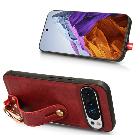 For Google Pixel 9 Pro Wristband Leather Back Phone Case(Red)