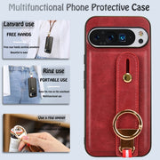 For Google Pixel 9 Pro Wristband Leather Back Phone Case(Red)