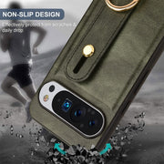 For Google Pixel 9 Pro Wristband Leather Back Phone Case(Green)