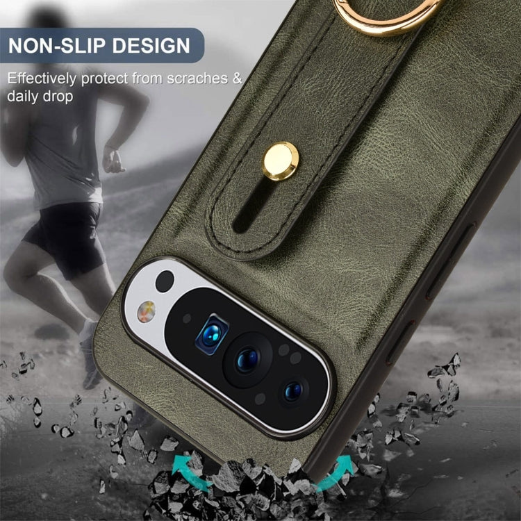 For Google Pixel 9 Pro Wristband Leather Back Phone Case(Green)