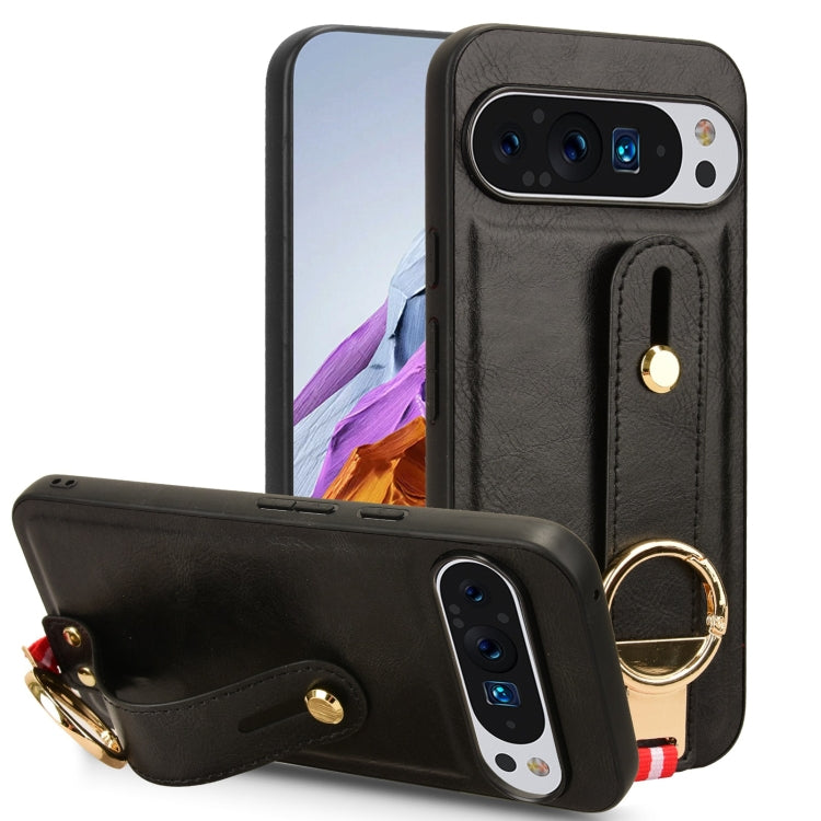 For Google Pixel 9 Wristband Leather Back Phone Case(Black) - Google Cases by PMC TechLife | Online Shopping South Africa | PMC TechLife | Buy Now Pay Later Mobicred