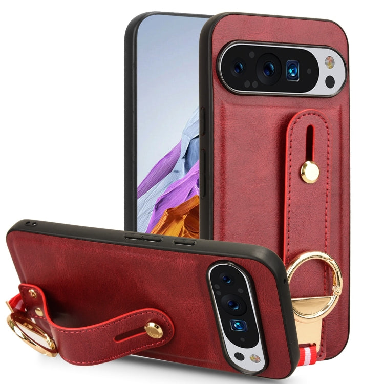 For Google Pixel 9 Wristband Leather Back Phone Case(Red) - Google Cases by PMC TechLife | Online Shopping South Africa | PMC TechLife | Buy Now Pay Later Mobicred