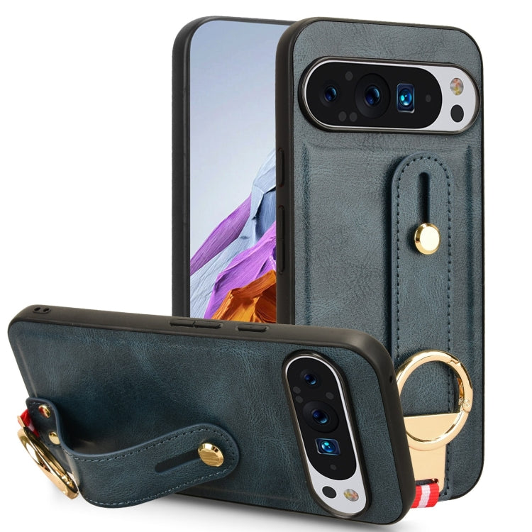 For Google Pixel 9 Wristband Leather Back Phone Case(Blue) - Google Cases by PMC TechLife | Online Shopping South Africa | PMC TechLife | Buy Now Pay Later Mobicred