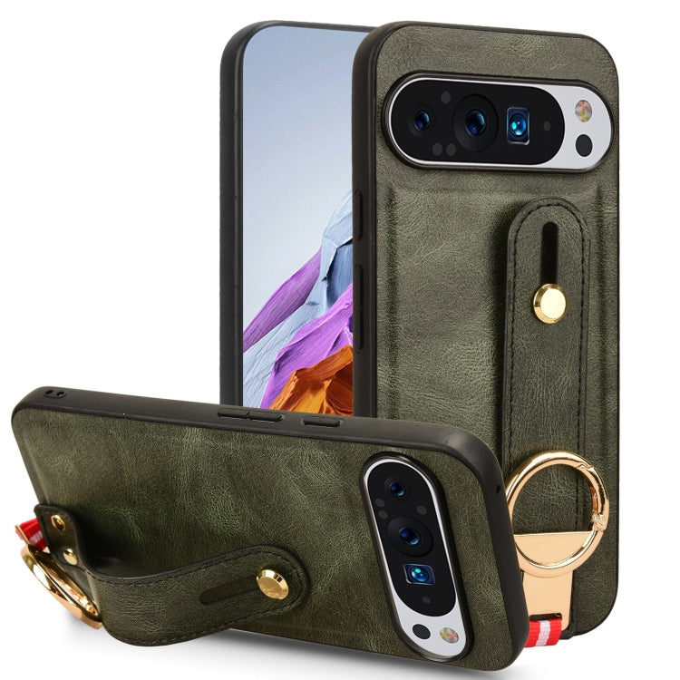 For Google Pixel 9 Wristband Leather Back Phone Case(Green) - Google Cases by PMC TechLife | Online Shopping South Africa | PMC TechLife | Buy Now Pay Later Mobicred
