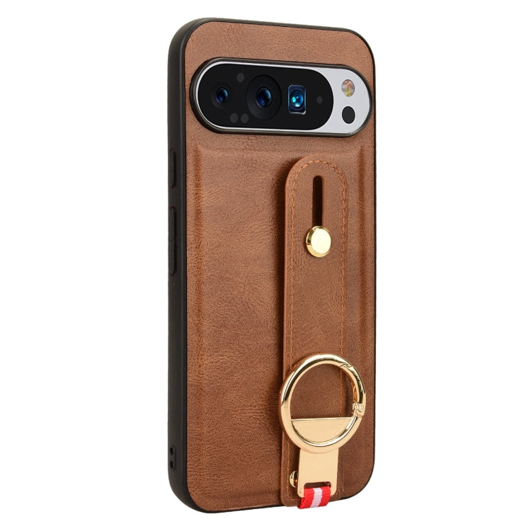 For Google Pixel 9 Wristband Leather Back Phone Case(Brown) - Google Cases by PMC TechLife | Online Shopping South Africa | PMC TechLife | Buy Now Pay Later Mobicred