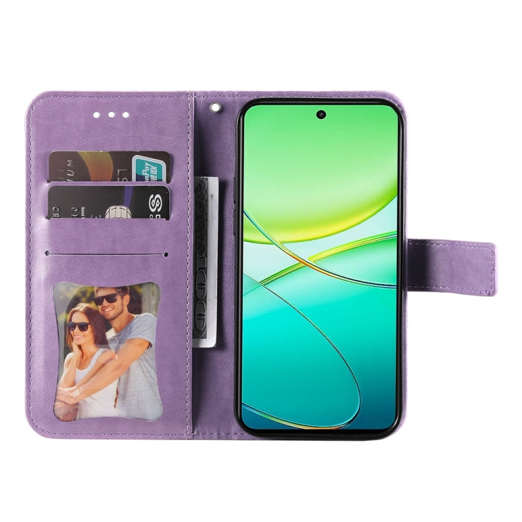 For vivo Y38 5G / T3x 5G Global 7-petal Flowers Embossing Leather Phone Case(Light Purple)