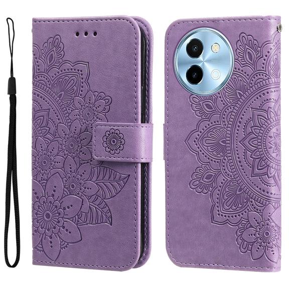 For vivo Y38 5G / T3x 5G Global 7-petal Flowers Embossing Leather Phone Case(Light Purple)