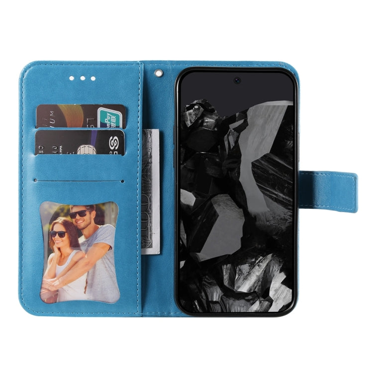 For Google Pixel 9 Pro 7-petal Flowers Embossing Leather Phone Case(Blue) - Google Cases by PMC TechLife | Online Shopping South Africa | PMC TechLife | Buy Now Pay Later Mobicred