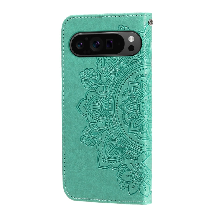 For Google Pixel 9 Pro Seven-petal Flowers Embossing Leather Phone Case(Green) - Google Cases by PMC TechLife | Online Shopping South Africa | PMC TechLife | Buy Now Pay Later Mobicred