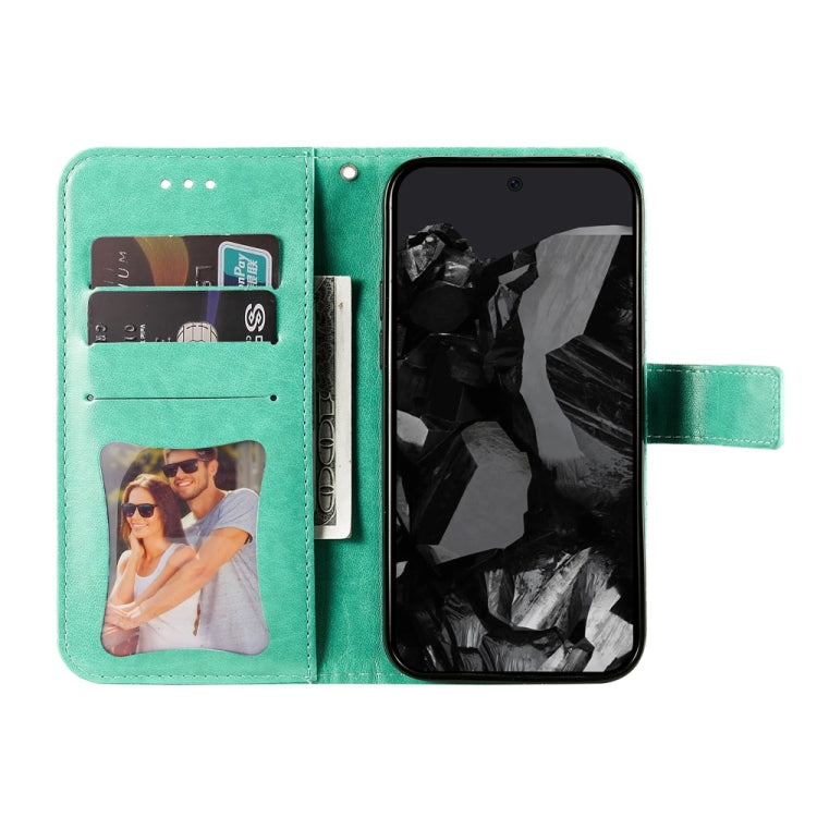 For Google Pixel 9 Pro Seven-petal Flowers Embossing Leather Phone Case(Green) - Google Cases by PMC TechLife | Online Shopping South Africa | PMC TechLife | Buy Now Pay Later Mobicred
