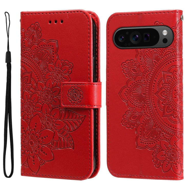For Google Pixel 9 Pro 7-petal Flowers Embossing Leather Phone Case(Red) - Google Cases by PMC TechLife | Online Shopping South Africa | PMC TechLife | Buy Now Pay Later Mobicred