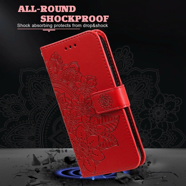 For Google Pixel 9 Pro 7-petal Flowers Embossing Leather Phone Case(Red)