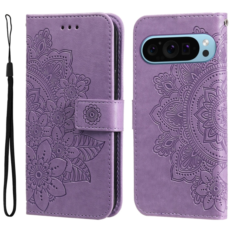 For Google Pixel 9 7-petal Flowers Embossing Leather Phone Case(Light Purple) - Google Cases by PMC TechLife | Online Shopping South Africa | PMC TechLife | Buy Now Pay Later Mobicred