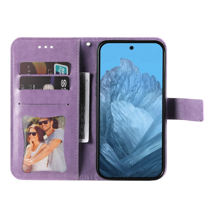 For Google Pixel 9 7-petal Flowers Embossing Leather Phone Case(Light Purple) - Google Cases by PMC TechLife | Online Shopping South Africa | PMC TechLife | Buy Now Pay Later Mobicred