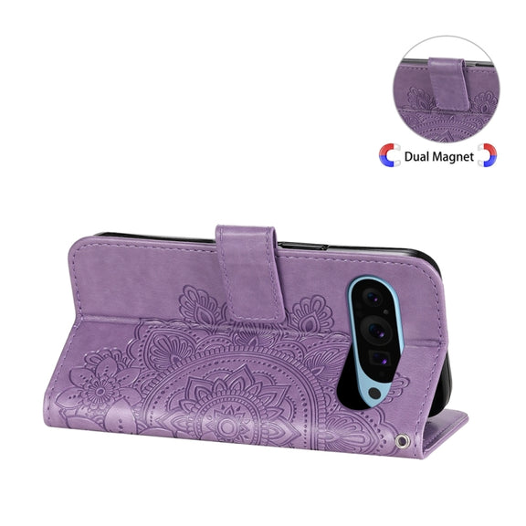 For Google Pixel 9 7-petal Flowers Embossing Leather Phone Case(Light Purple)