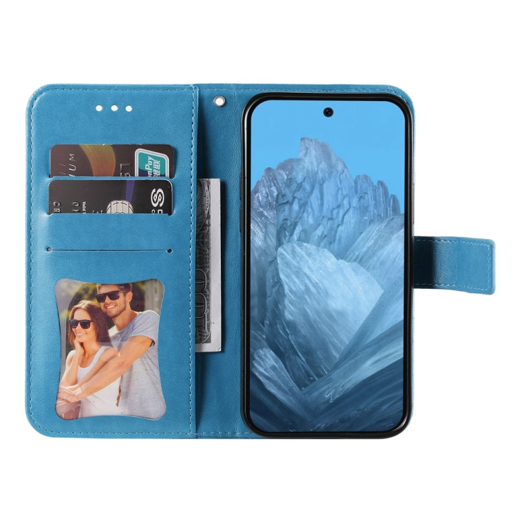 For Google Pixel 9 7-petal Flowers Embossing Leather Phone Case(Blue) - Google Cases by PMC TechLife | Online Shopping South Africa | PMC TechLife | Buy Now Pay Later Mobicred