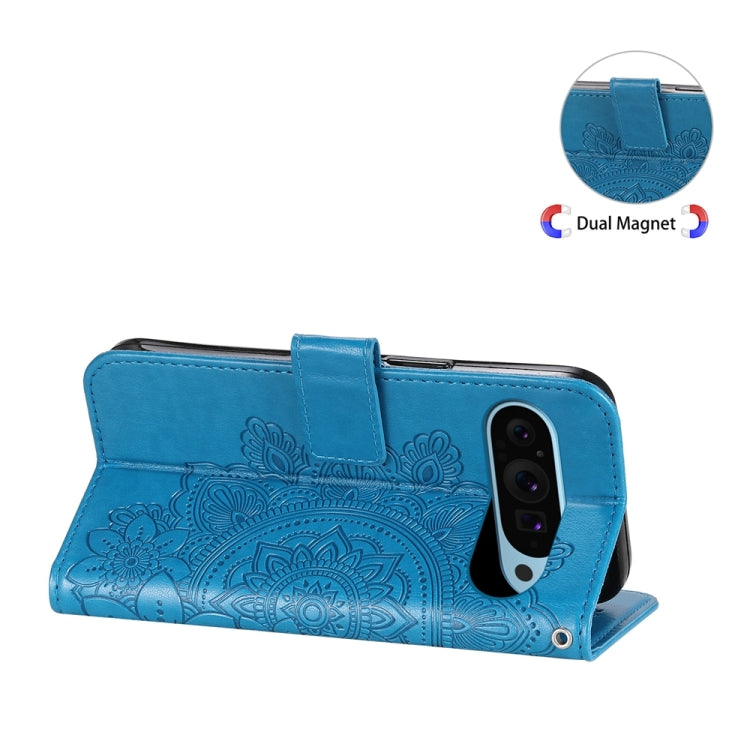 For Google Pixel 9 7-petal Flowers Embossing Leather Phone Case(Blue) - Google Cases by PMC TechLife | Online Shopping South Africa | PMC TechLife | Buy Now Pay Later Mobicred