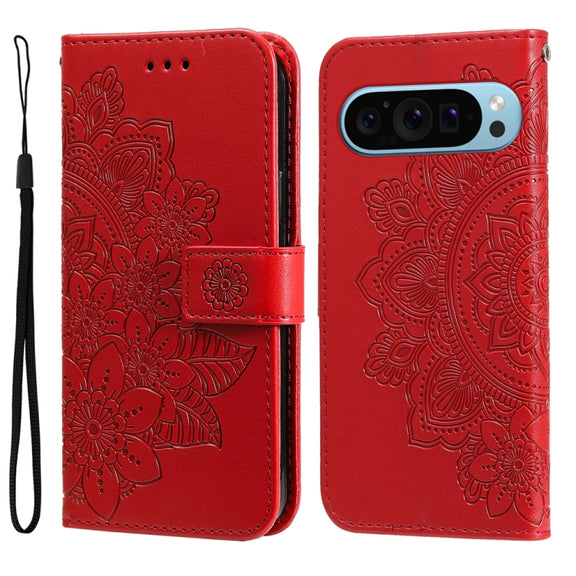 For Google Pixel 9 Seven-petal Flowers Embossing Leather Phone Case(Red)