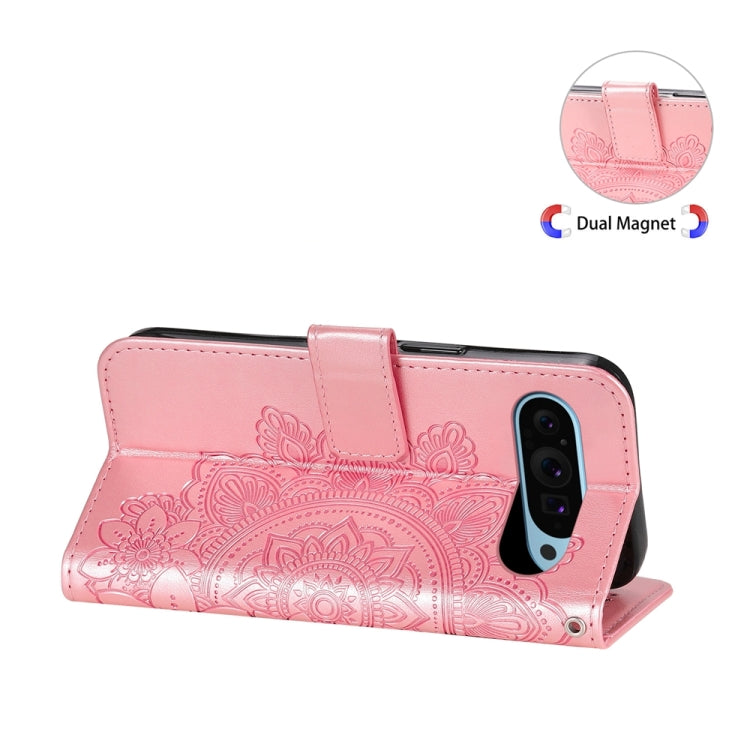 For Google Pixel 9 7-petal Flowers Embossing Leather Phone Case(Rose Gold) - Google Cases by PMC TechLife | Online Shopping South Africa | PMC TechLife | Buy Now Pay Later Mobicred