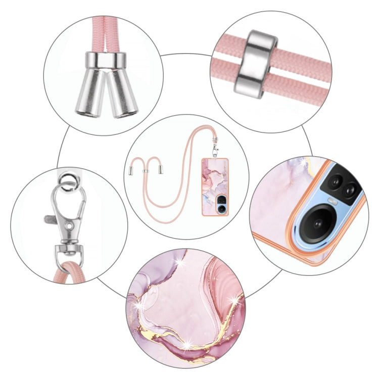 For OPPO Reno10 5G Global Electroplating Marble Dual-side IMD Phone Case with Lanyard(Rose Gold 005) - OPPO Cases by PMC TechLife | Online Shopping South Africa | PMC TechLife