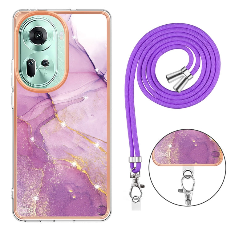For OPPO Reno11 5G Global Electroplating Marble Dual-side IMD Phone Case with Lanyard(Purple 001) - Reno11 Cases by PMC TechLife | Online Shopping South Africa | PMC TechLife | Buy Now Pay Later Mobicred