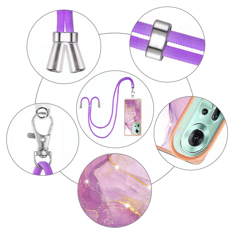 For OPPO Reno11 5G Global Electroplating Marble Dual-side IMD Phone Case with Lanyard(Purple 001) - Reno11 Cases by PMC TechLife | Online Shopping South Africa | PMC TechLife | Buy Now Pay Later Mobicred