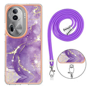 For OPPO Reno11 Pro 5G Global Electroplating Marble Dual-side IMD Phone Case with Lanyard(Purple 002)