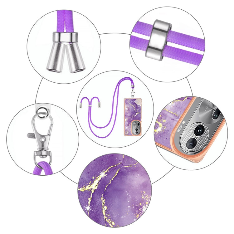 For OPPO Reno11 Pro 5G Global Electroplating Marble Dual-side IMD Phone Case with Lanyard(Purple 002) - free shipping - PMC TechLife - Order now!