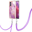 For Motorola Moto G04 4G / G24 4G Electroplating Marble Dual-side IMD Phone Case with Lanyard(Purple 001) - Motorola Cases by PMC TechLife | Online Shopping South Africa | PMC TechLife | Buy Now Pay Later Mobicred