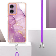 For Motorola Moto G04 4G / G24 4G Electroplating Marble Dual-side IMD Phone Case with Lanyard(Purple 001)
