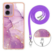 For Motorola Moto G04 4G / G24 4G Electroplating Marble Dual-side IMD Phone Case with Lanyard(Purple 001)