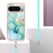 For Google Pixel 9 Pro XL Electroplating Marble Dual-side IMD Phone Case with Lanyard(Green 003)