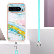 For Google Pixel 9 Pro XL Electroplating Marble Dual-side IMD Phone Case with Lanyard(Green 004)