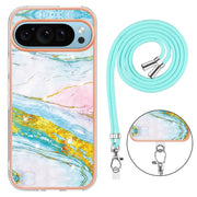 For Google Pixel 9 Pro XL Electroplating Marble Dual-side IMD Phone Case with Lanyard(Green 004)