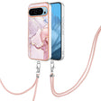 For Google Pixel 9 Pro XL Electroplating Marble Dual-side IMD Phone Case with Lanyard(Rose Gold 005) - Google Cases by PMC TechLife | Online Shopping South Africa | PMC TechLife | Buy Now Pay Later Mobicred