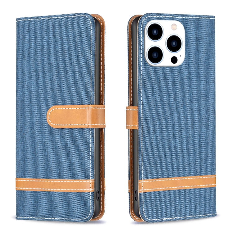 For iPhone 16 Pro Color Block Denim Texture Leather Phone Case(Dark Blue) - iPhone 16 Pro Cases by PMC TechLife | Online Shopping South Africa | PMC TechLife | Buy Now Pay Later Mobicred