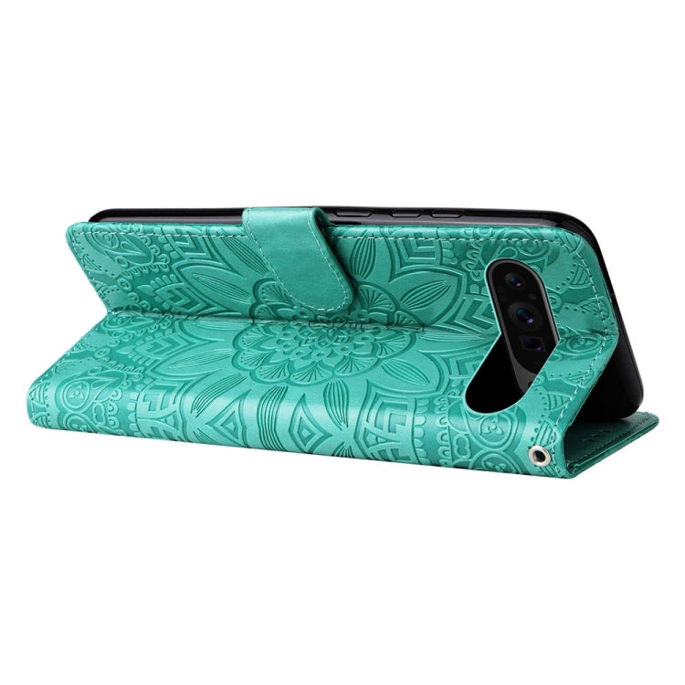 For Google Pixel 9 Pro Embossed Sunflower Leather Phone Case(Green) - Google Cases by PMC TechLife | Online Shopping South Africa | PMC TechLife | Buy Now Pay Later Mobicred