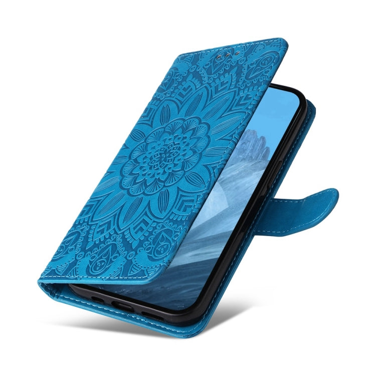 For Google Pixel 9 Embossed Sunflower Leather Phone Case(Blue) - Google Cases by PMC TechLife | Online Shopping South Africa | PMC TechLife | Buy Now Pay Later Mobicred