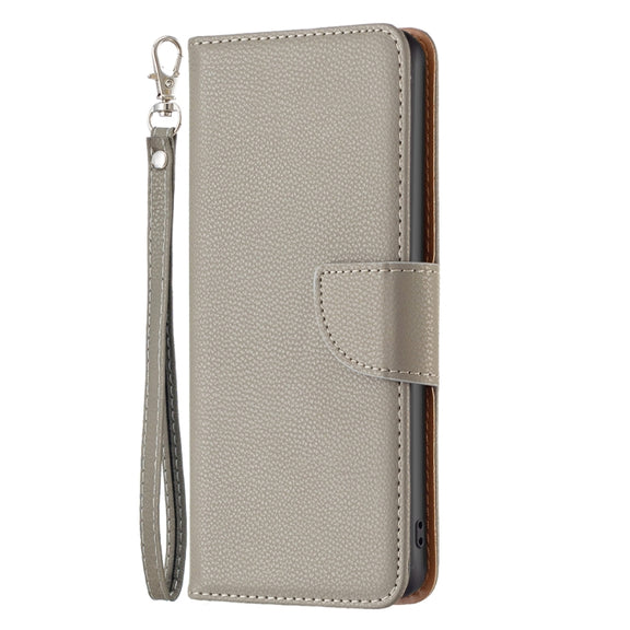 For iPhone 16 Pro Max Litchi Texture Pure Color Flip Leather Phone Case(Grey)
