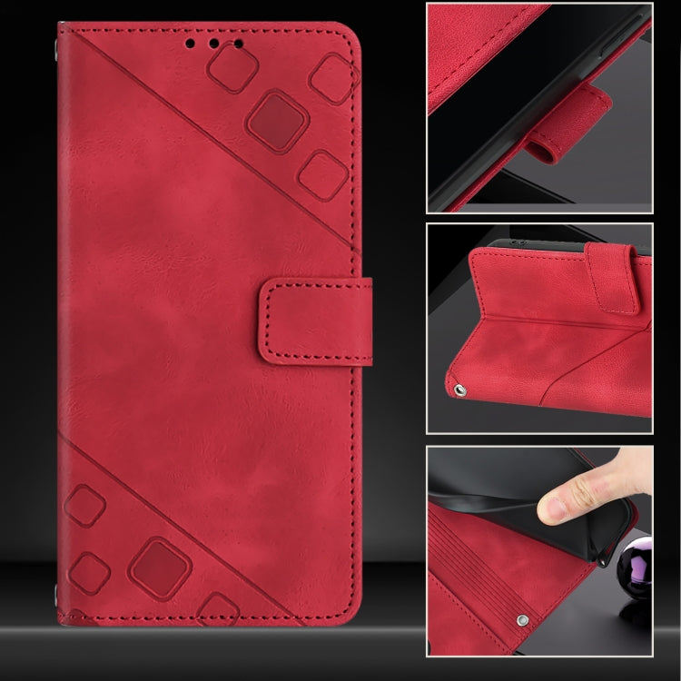 For iPhone 16e Skin-feel Embossed Leather Phone Case(Red) - iPhone 16e Cases by PMC TechLife | Online Shopping South Africa | PMC TechLife | Buy Now Pay Later Mobicred