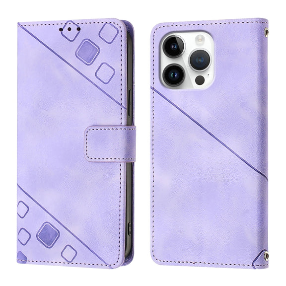 For iPhone 16 Pro Max Skin-feel Embossed Leather Phone Case(Light Purple)